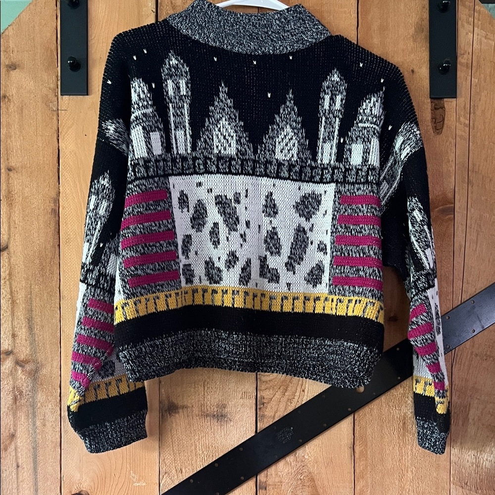 Woven Patterned Crewneck Sweater - Black, Pink, Yellow